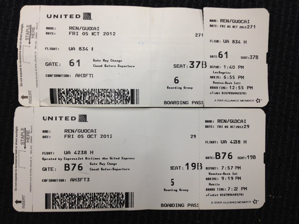 从美国飞回国内,购买联程票美国境内是美联航