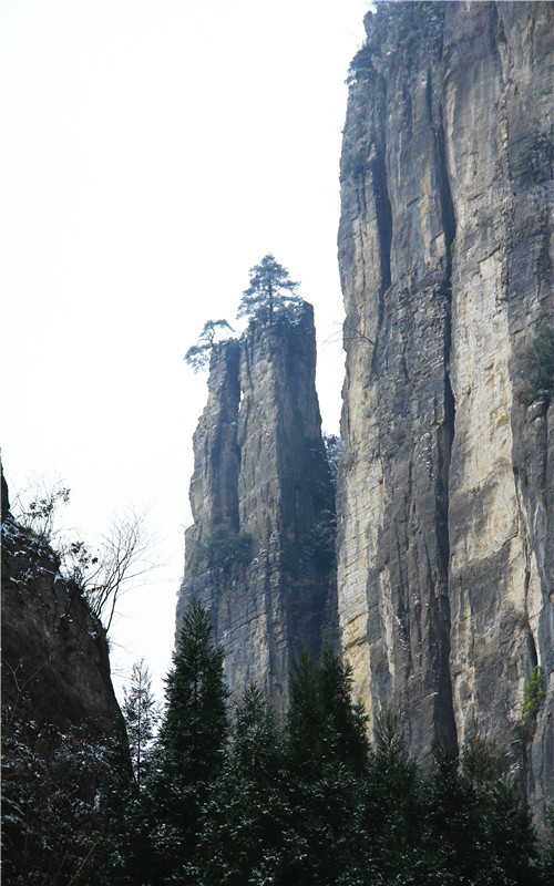 峡谷中遍布绝壁悬崖,千仞孤峰.