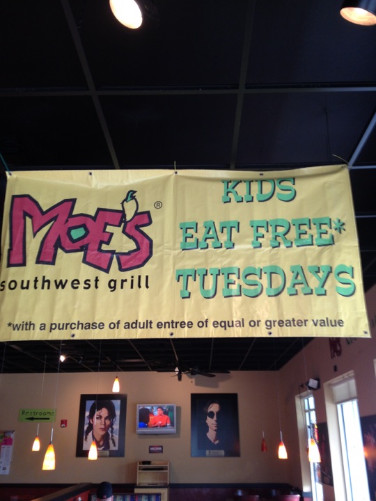 today is kid's eat free tuesday   they do it every week!