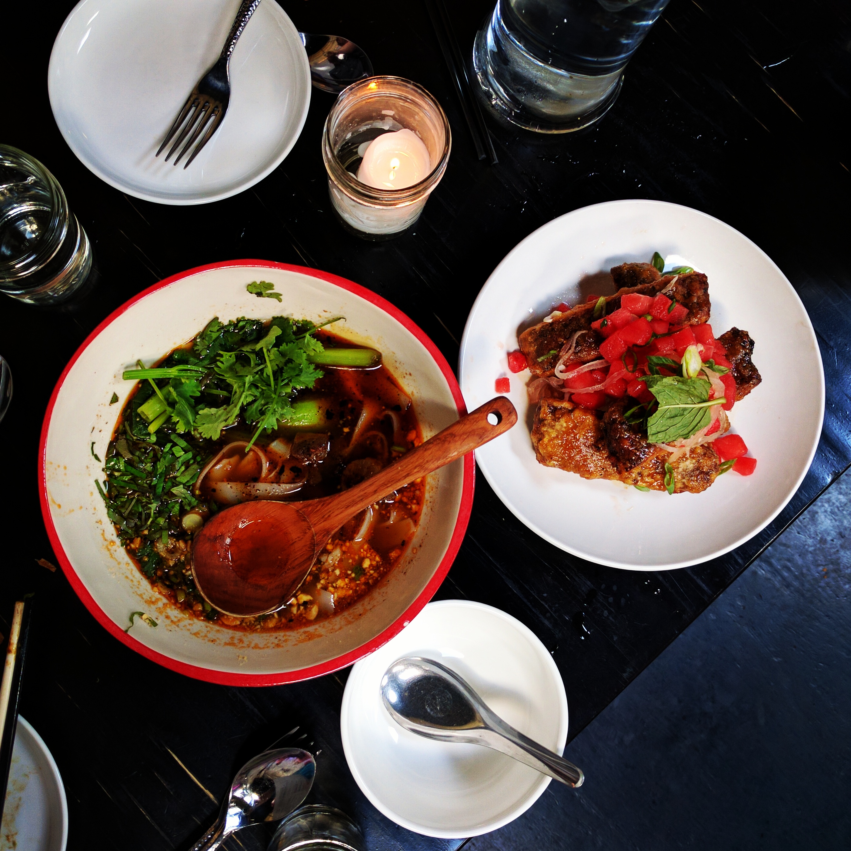 lambs head noodle, hot pot, ribs, thrice fried potatoes.