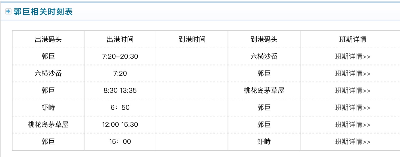 郭巨码头到桃花岛轮渡时间表