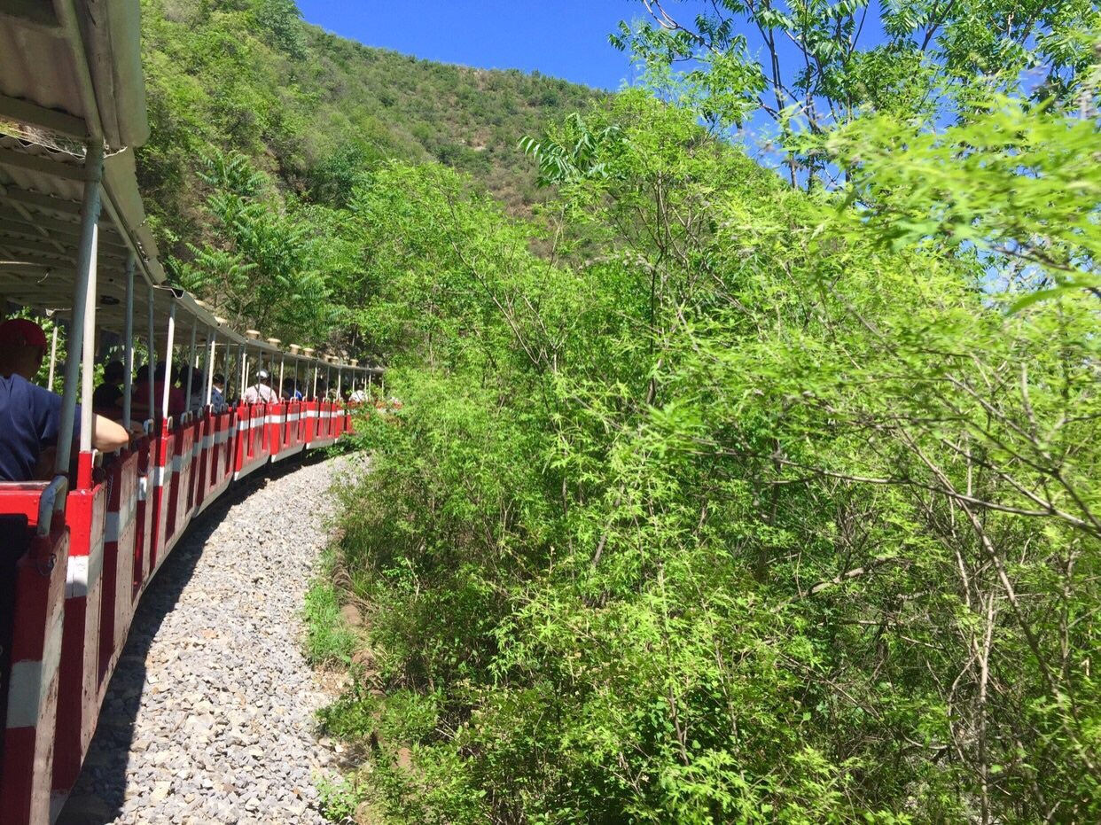 离市区较远,自然风景,有山有水,可以划船,乘坐小火车.