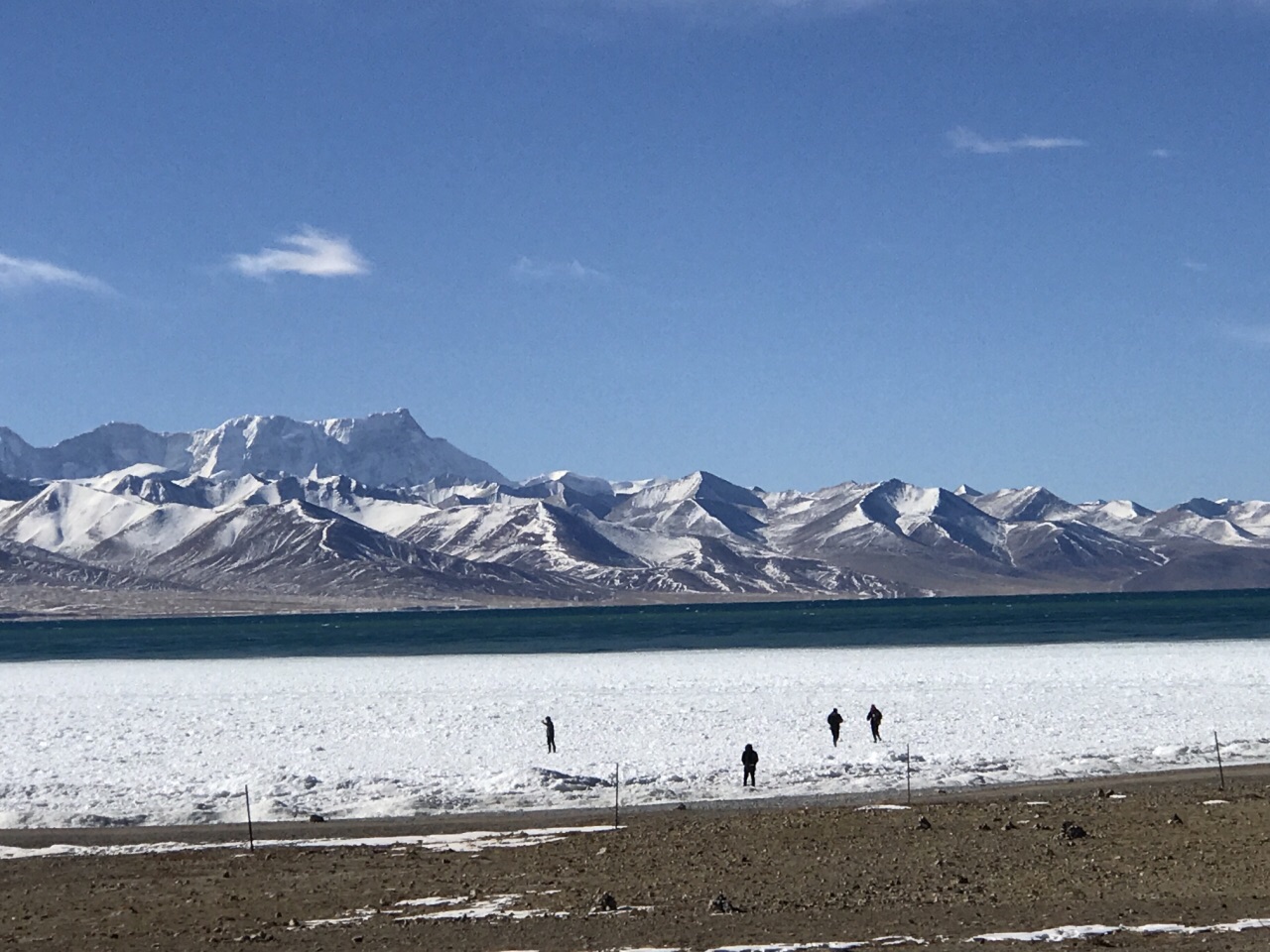 冬季是的纳木错又是别有一番风景,远处的山峰身披白雪,近处的湖岸亦是