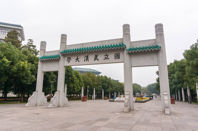 武汉大学 经过一段老城区,步行了500米,终于来到武汉大学校门口.