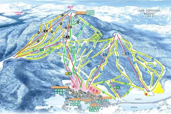 雪道图: 目前,北大壶滑雪场现有国际标准雪道19条,雪道总长度约37