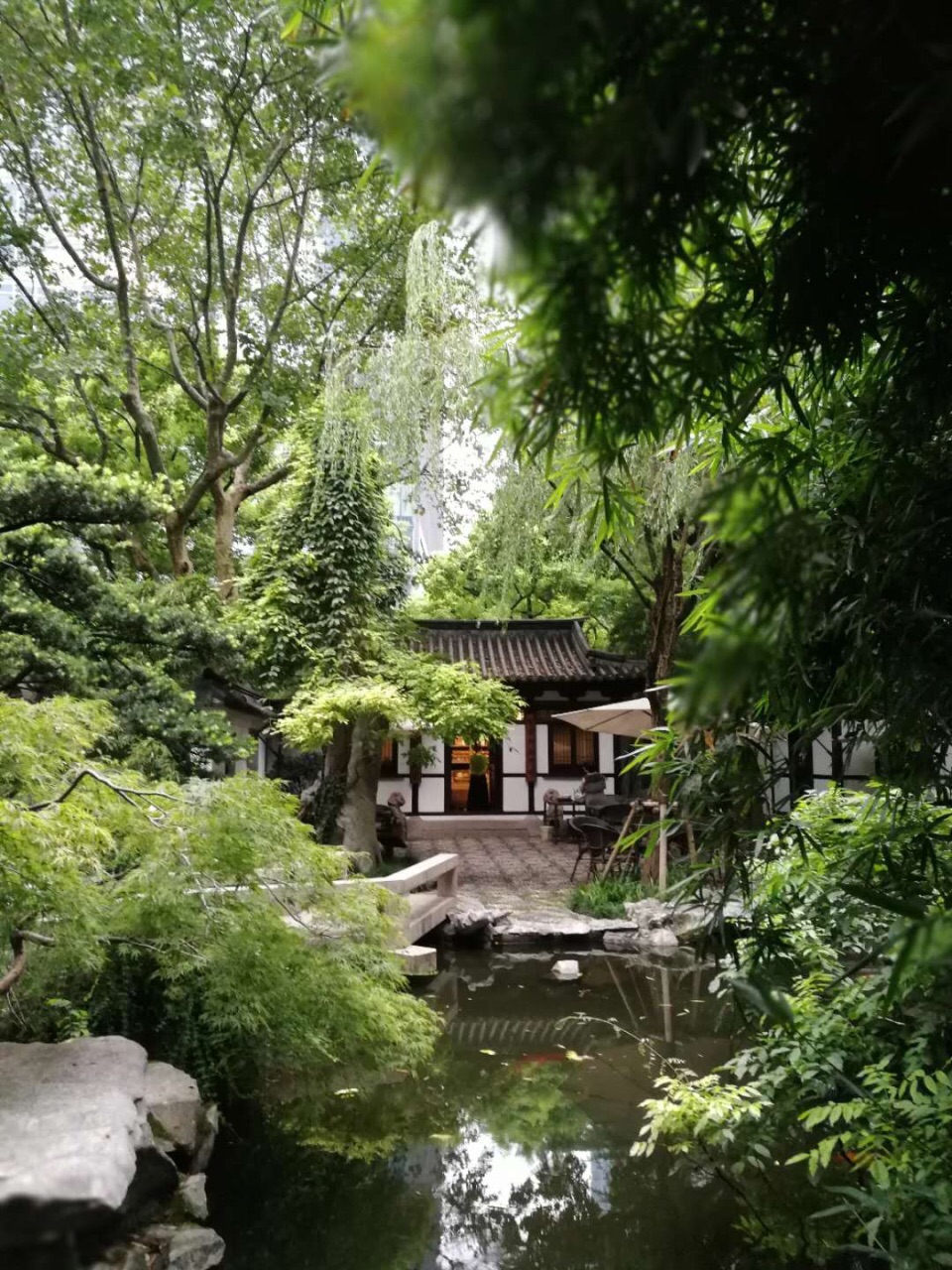 的静安公园里最有特色的幽静园林景观,浓缩了八个景点,称之为"八景园"