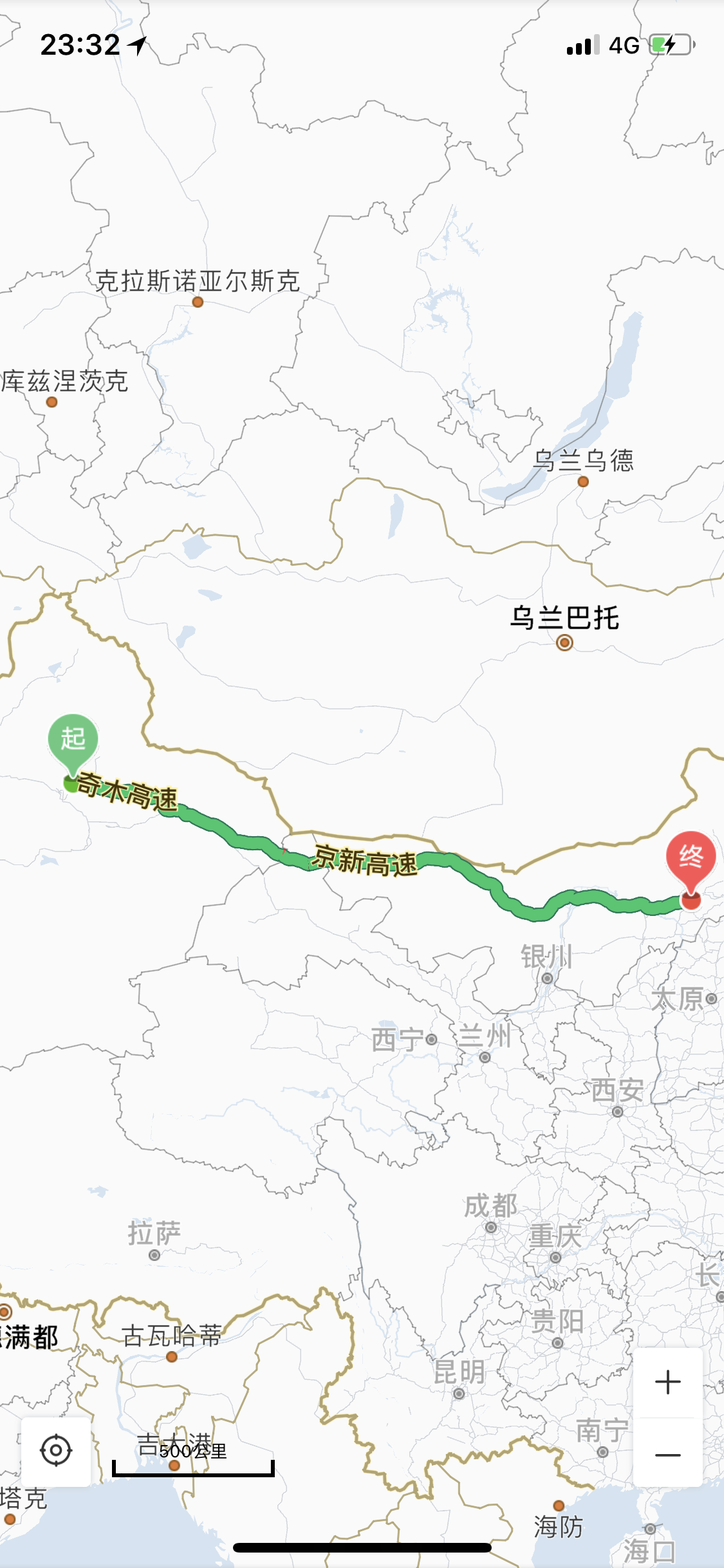 请问,从新疆阜康到内蒙古路线图