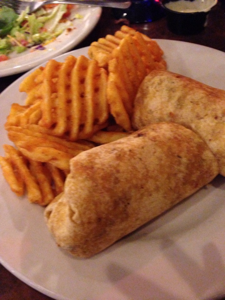 yummy chicken wrap with waffle fries