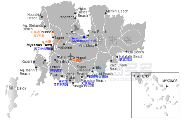 圣托里尼  米克诺斯岛地图