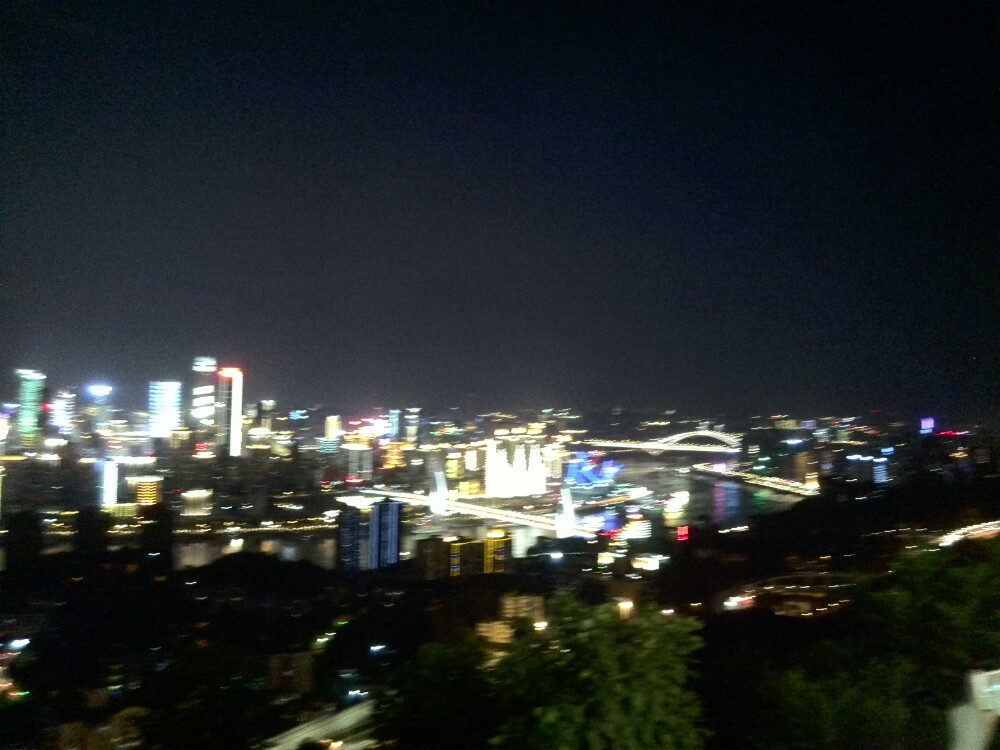 骑自行车登上南山,在一棵树观景台观看两江夜景