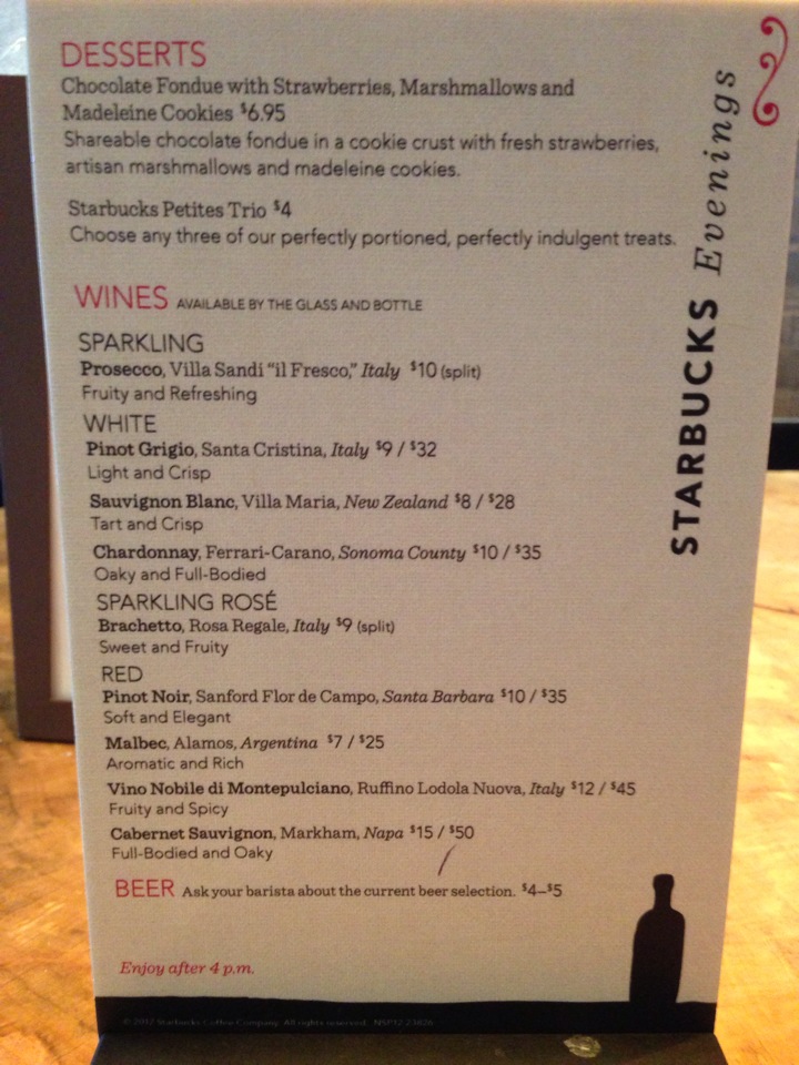 starbucks evening menu is after 4 