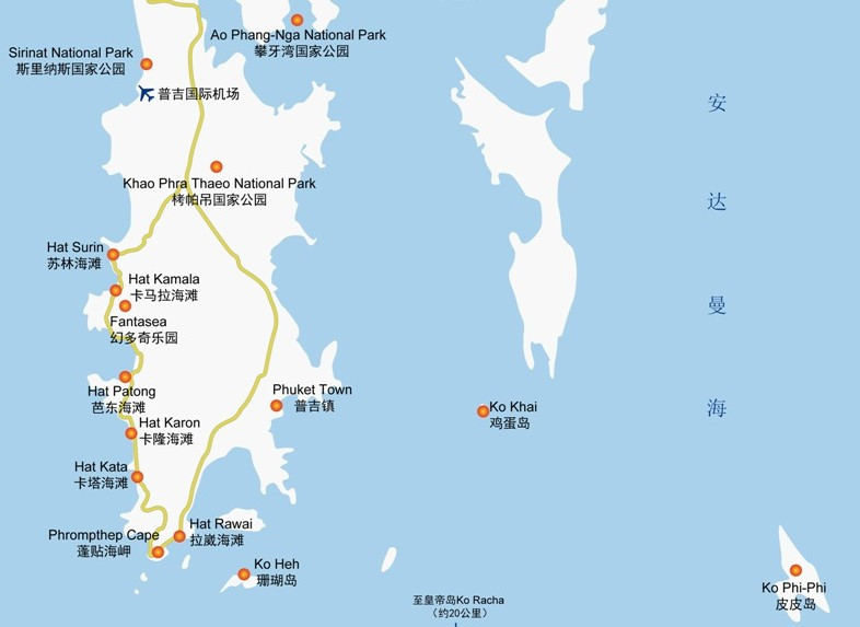 普吉岛及周边小海岛布局图