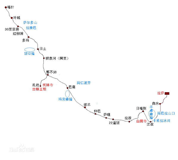 新藏公路即全程219国道,从新疆的叶城至西藏的拉孜,在拉孜与中尼公路