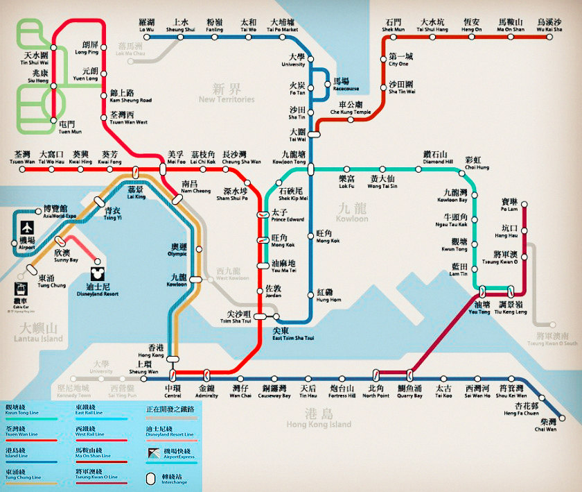                  香港地铁线路图