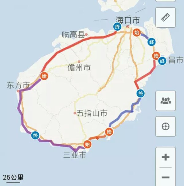 环海南岛骑行路线图
