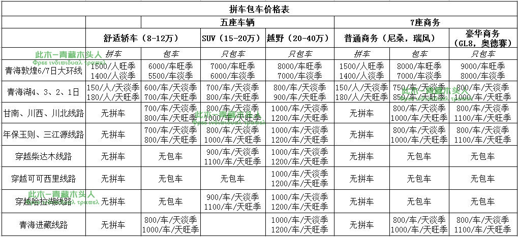 拼包车价格表