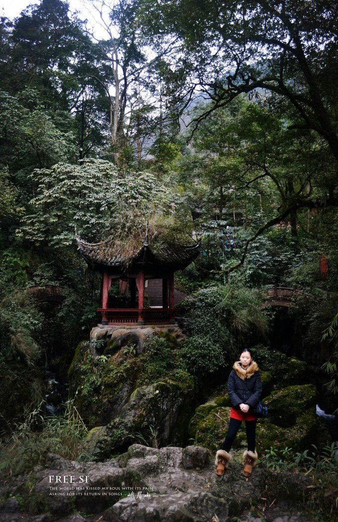 清音平湖往上便是峨眉山非常著名的景点了——双桥清音,近中远景完美