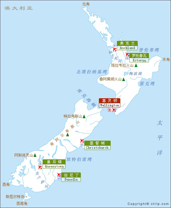 新西兰旅游电子地图,最新新西兰旅游景点地图下载