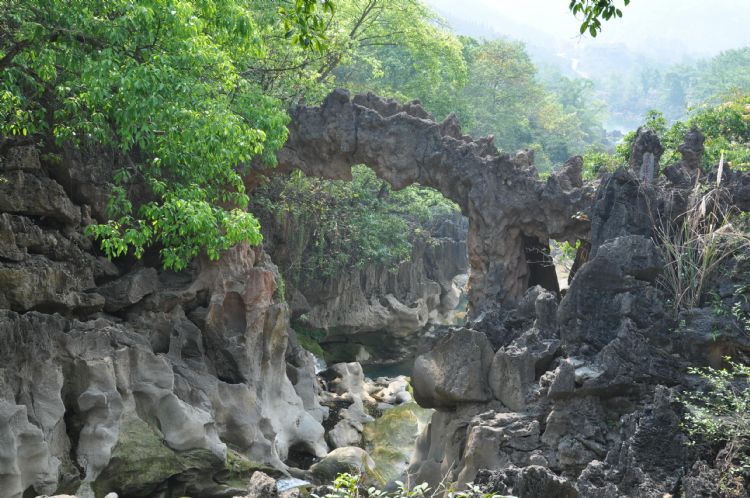 天星桥景区位于黄果树大瀑布下游5公里处,是集石,水,根,藤,洞,瀑等