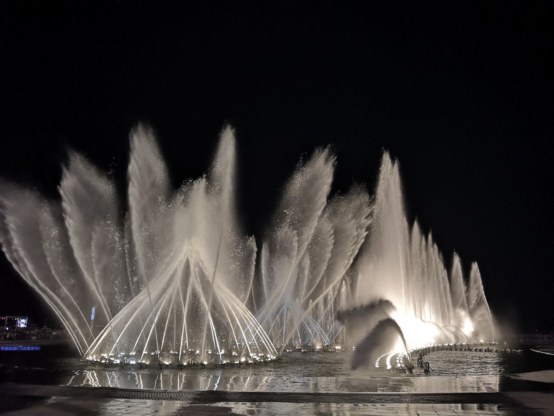 东港音乐喷泉很漂亮的晚上1950就开始了表演大约20分钟左右所以去的晚