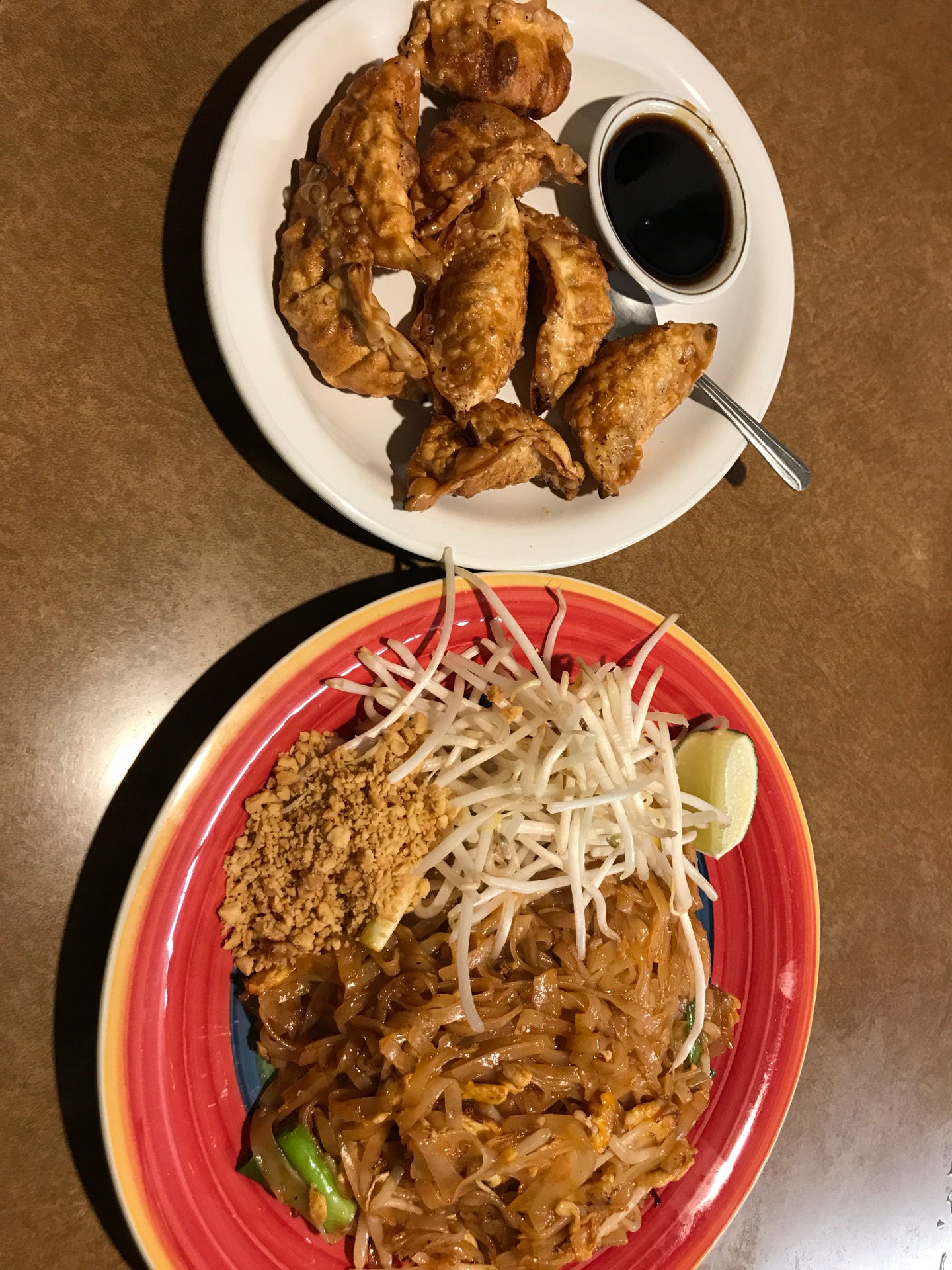 pad thai and pot stickers.