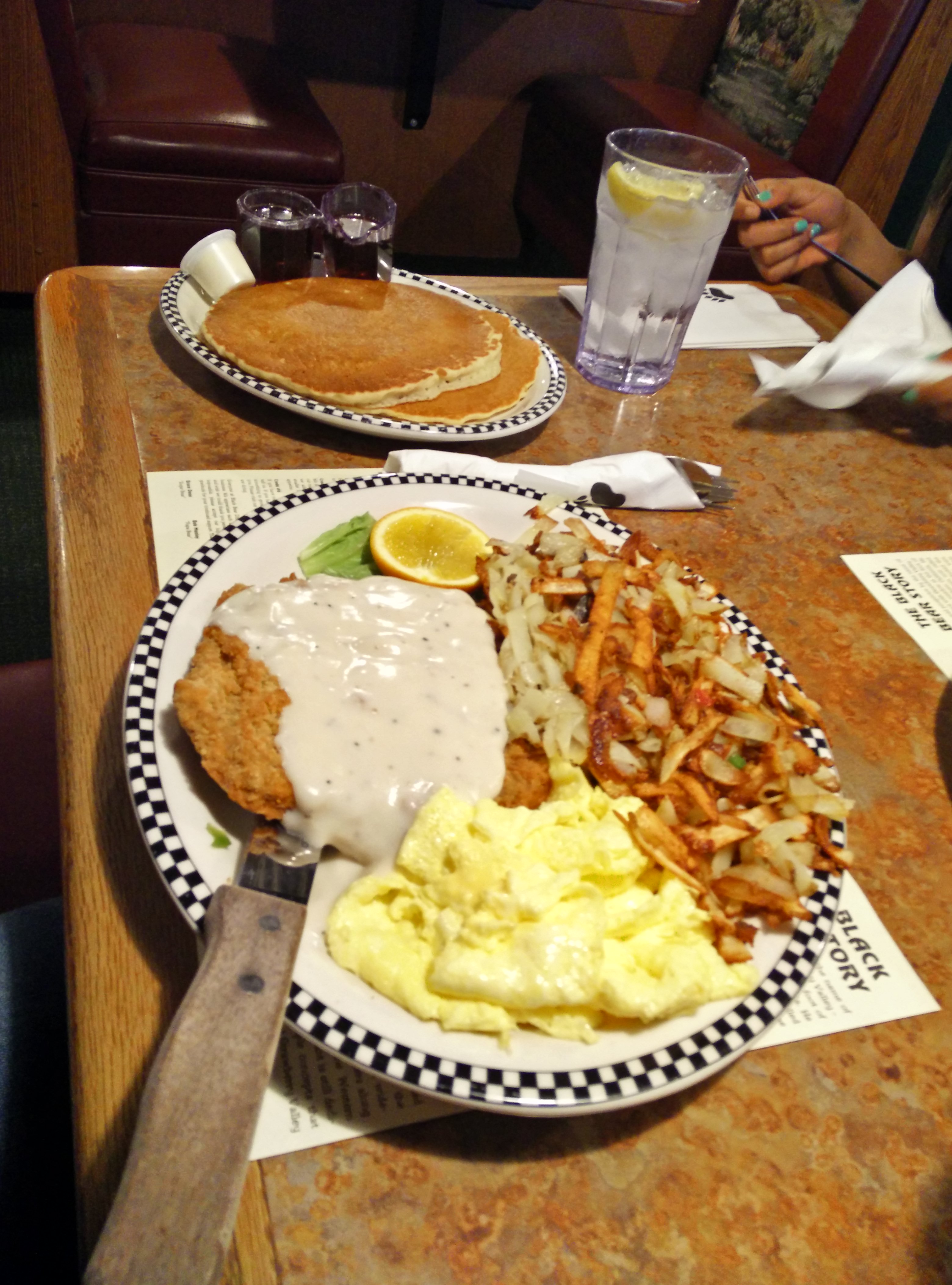 chicken fried steak. and pancakes!