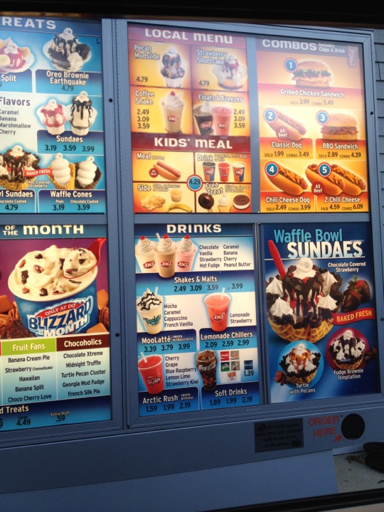 not the full dq menu and no fries. they offer c.