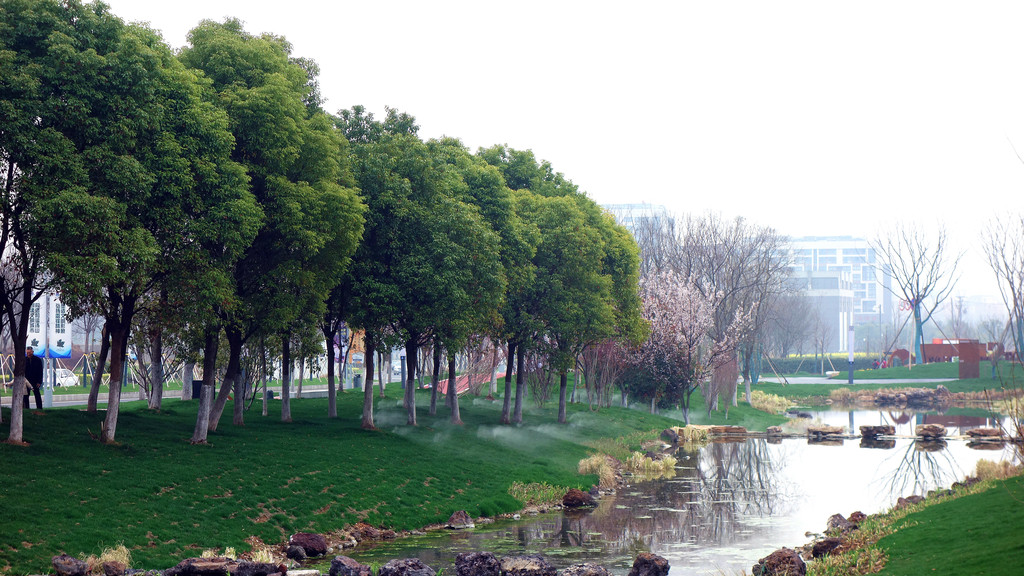 霧森系統環繞著公園的很多角落,香樟樹下,桃花叢中都是仙霧繚繞,彷彿