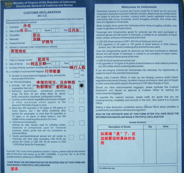 巴厘岛用填海关申报单吗