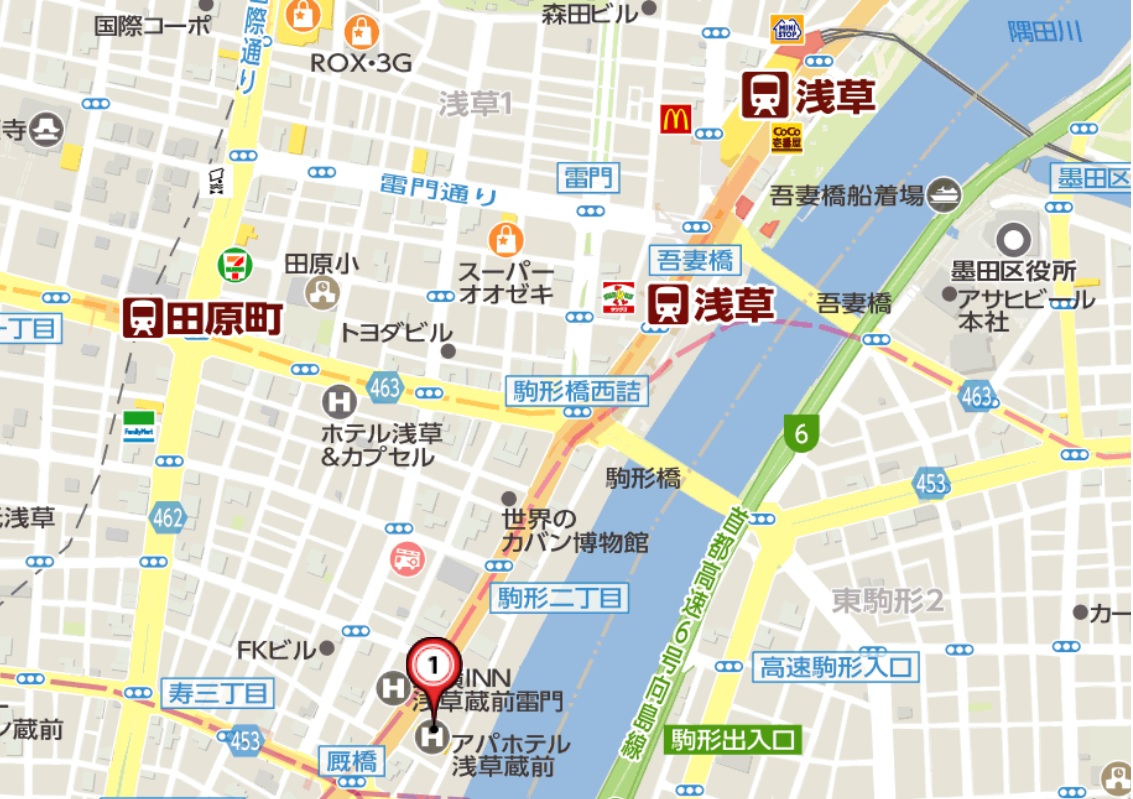 东京都台东区驹形2-4-6怎麼去浅草