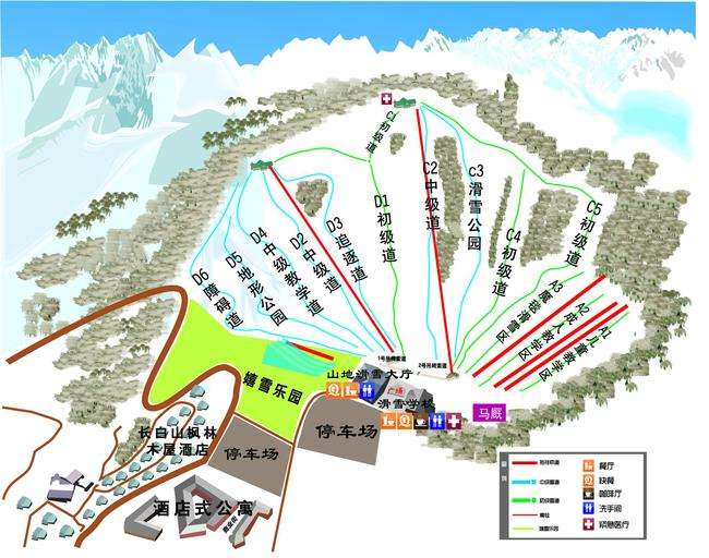 棋盘山滑雪场路线图图片