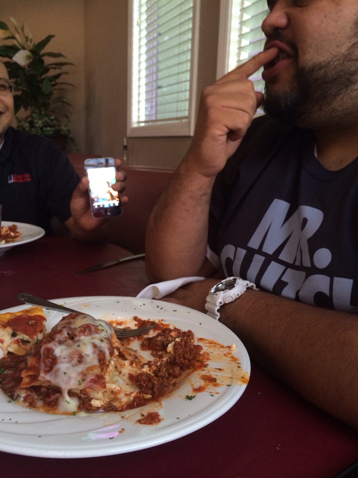 my boy los getting down on lasagna