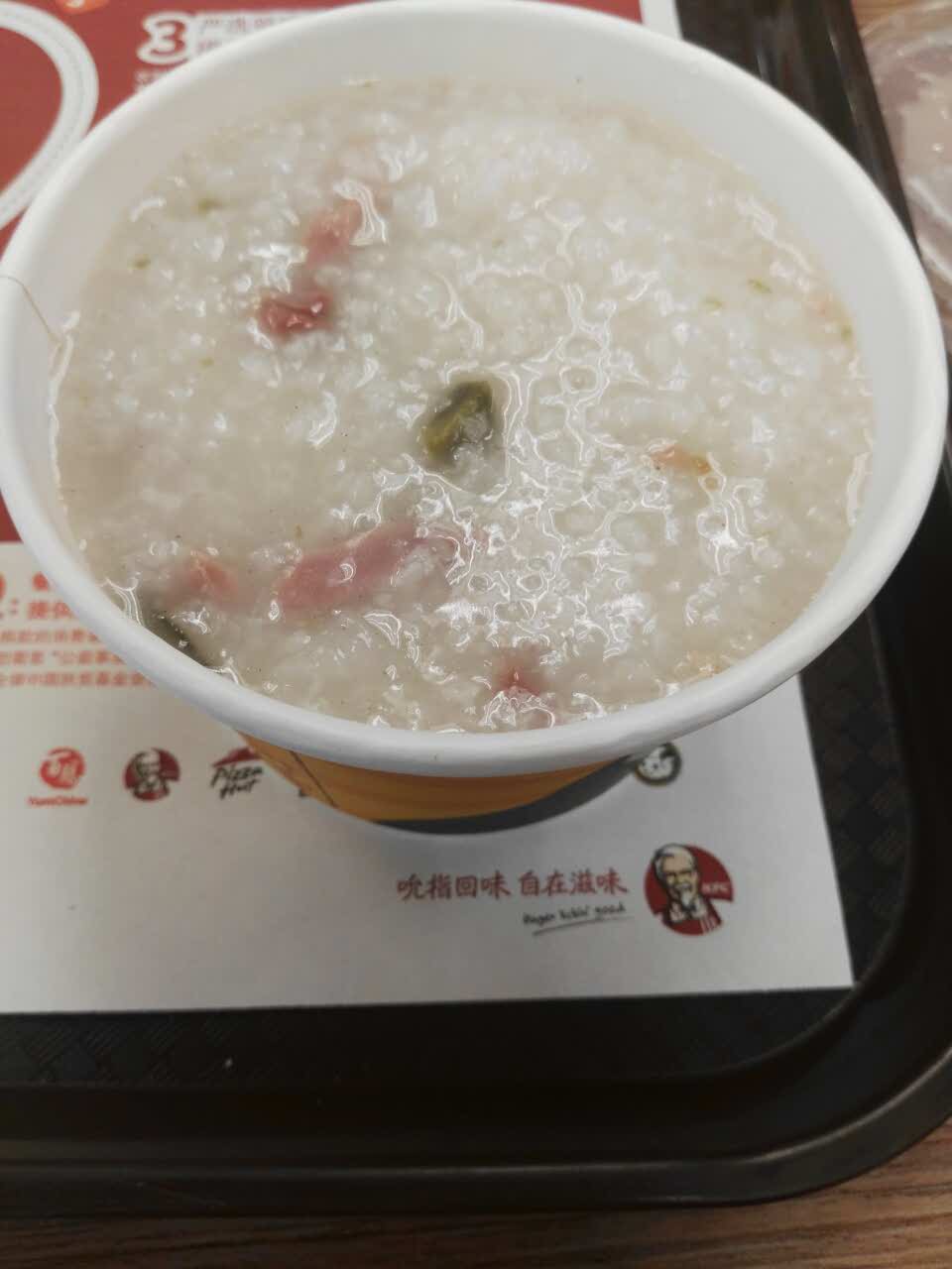 肯德基的皮蛋瘦肉粥味道非常好油條也炸的安全.