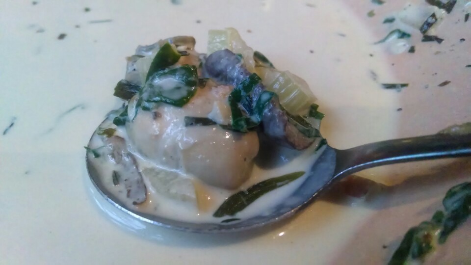 the oyster stew is like eating a tide pool (in .