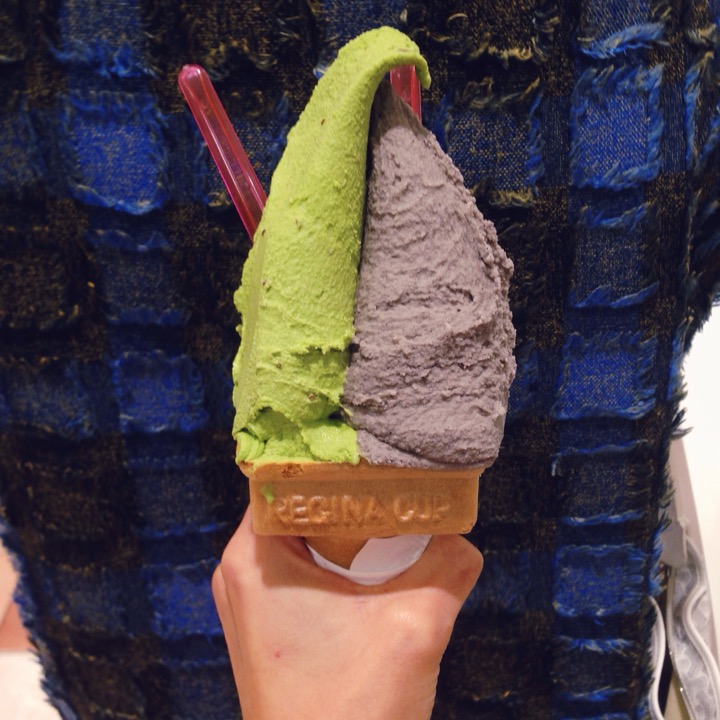 green tea with chocolate chip and the black sesame ice cream!
