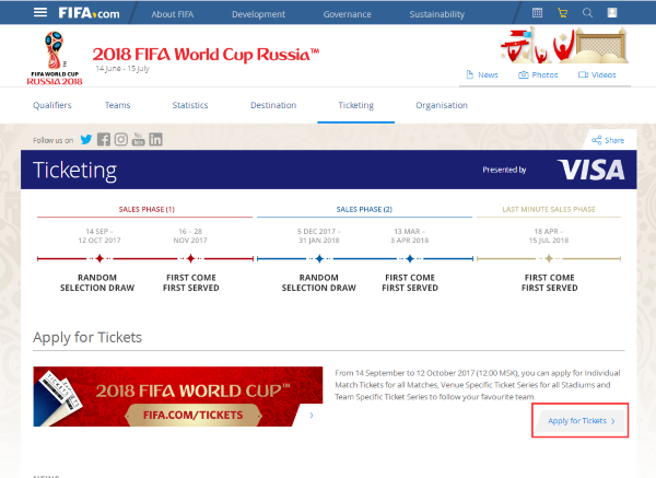 2018俄罗斯世界杯门票怎么在FIFA国际足联官
