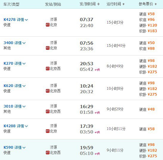 车次 出发-到达 发时-到时 运行时间 参考票价 k590