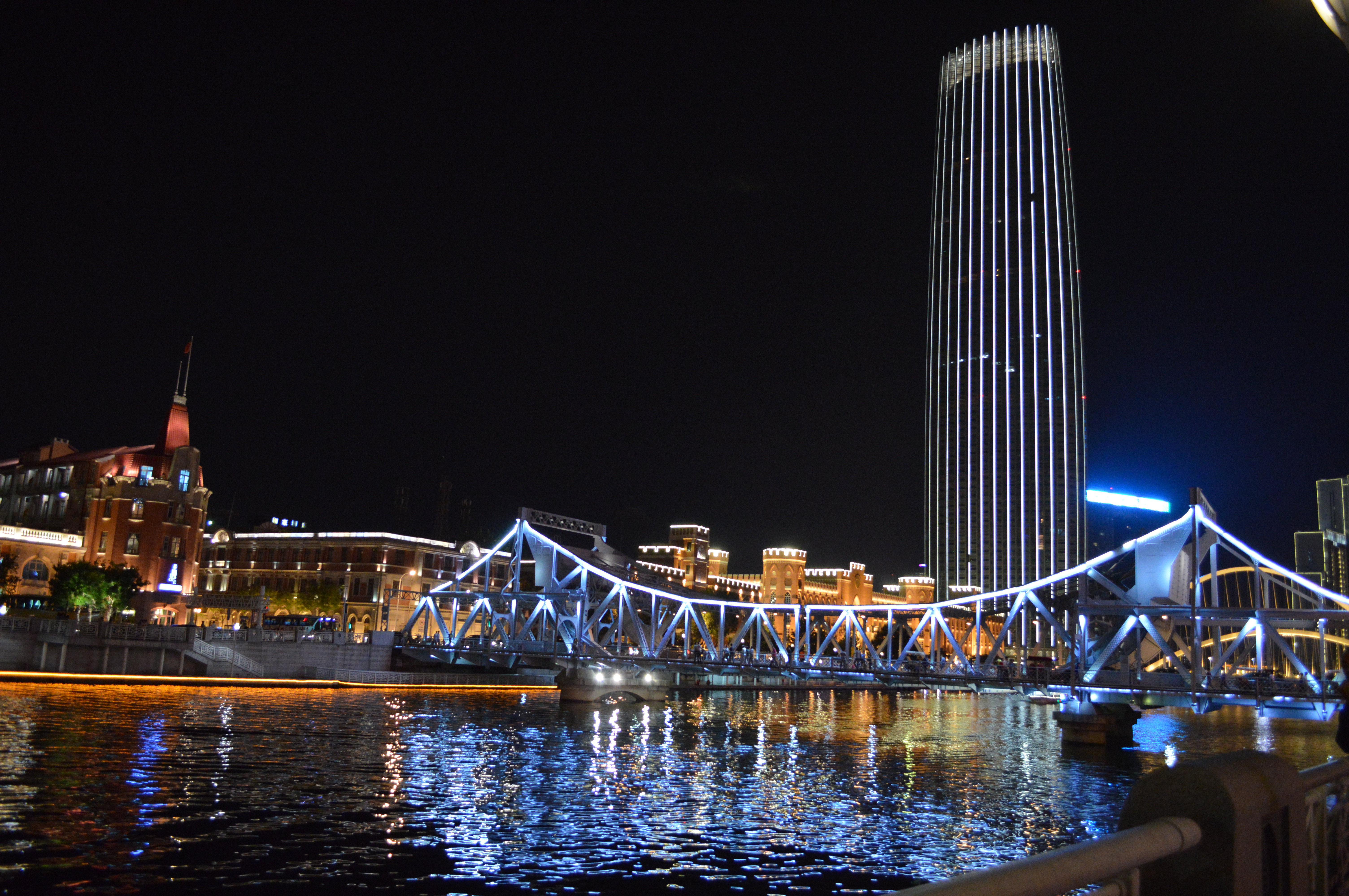 天津海河大桥夜景图片
